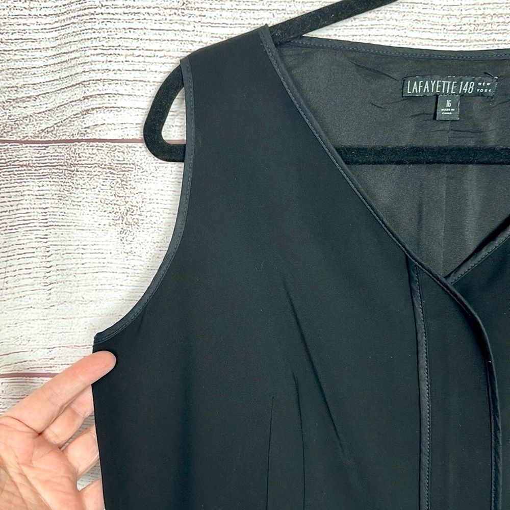 LAFAYETTE 148 Black Sheath Dress Sleeveless Front Zip Closure Size 16 - Picture 5 of 13